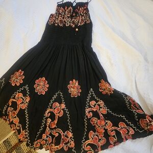 Floral Black and Red Midi Dress